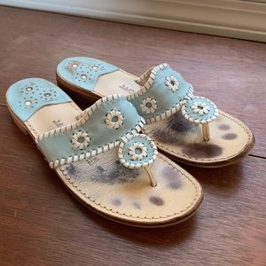 White and blue Jack Rogers sandals